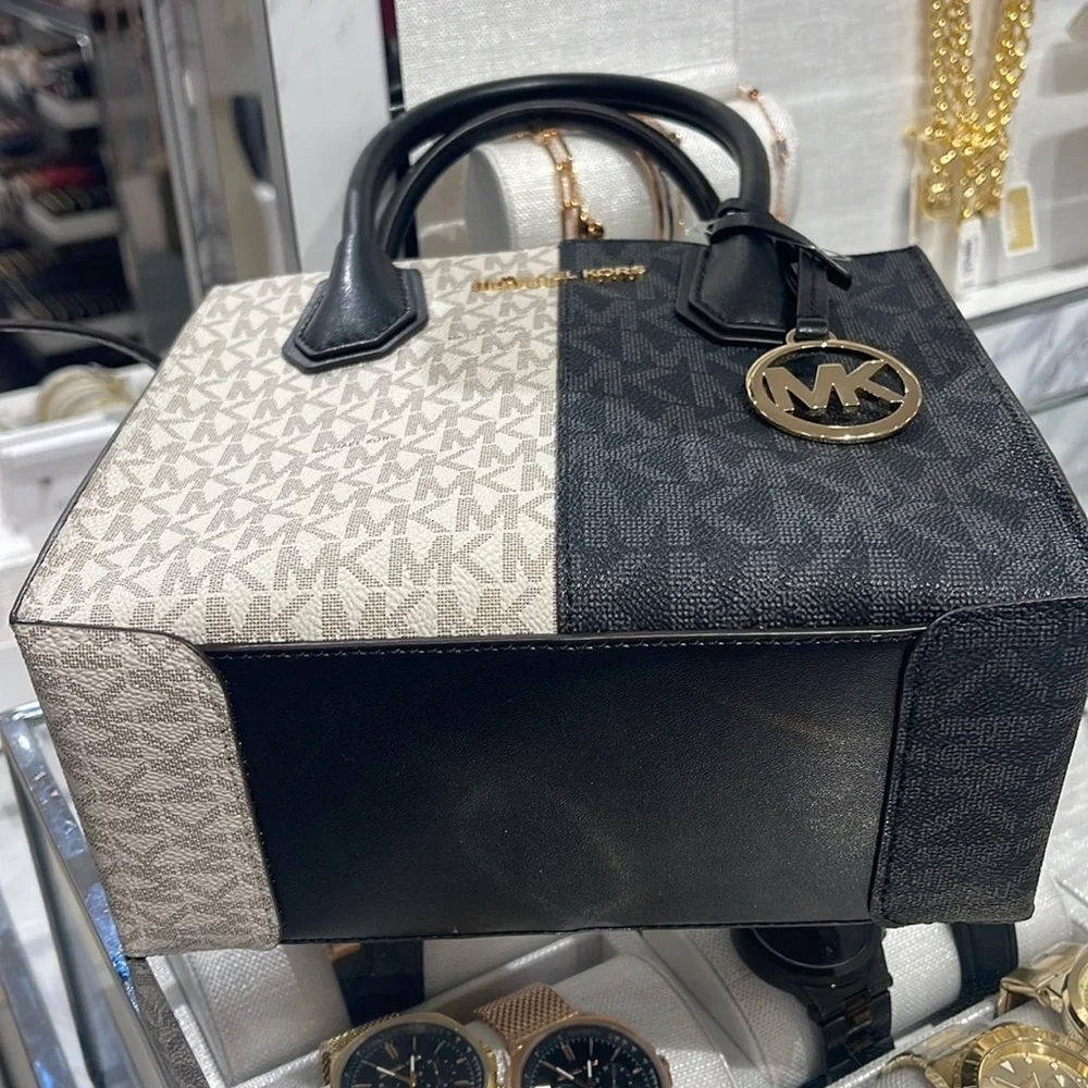 Michael Kors Mercer Medium Two-Tone Logo Crossbody Bag Black Multi